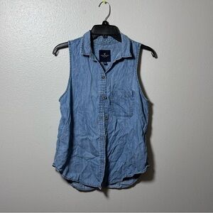 American‎ Eagle Women Sleeveless Button Up Denim Shirt size S.